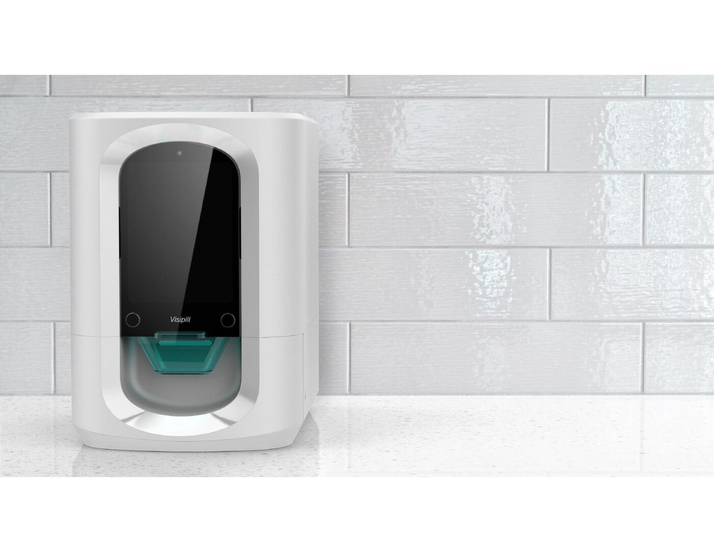 The Visipill smart medication dispenser on a kitchen counter